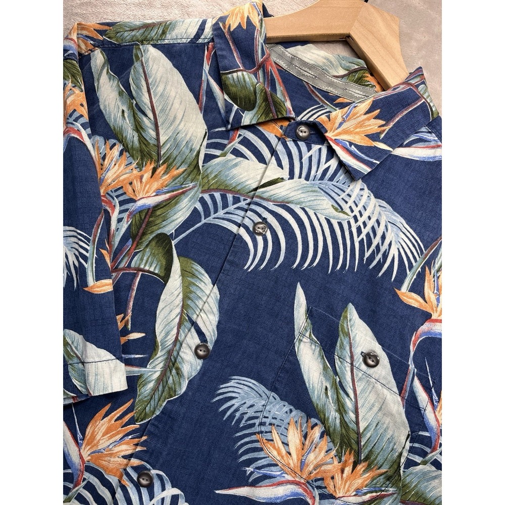 Tommy Bahama Hawaiian Shirt Mens L Silk‎ Blue Palm Tree Aloha Vacation Button Up